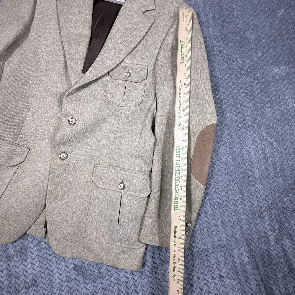 Vintage Men's Safari Field Jacket Blazer 44 Tan Elbow Patch Poly‎ Blend Ejoven